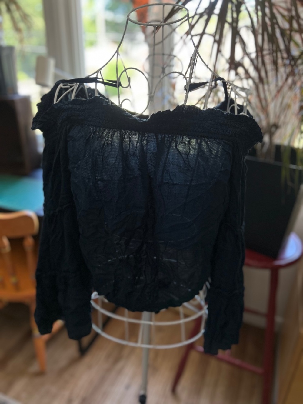 Free People Off Shoulder ruffle blouse, navy